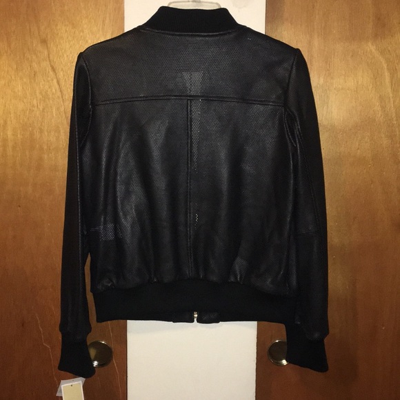 ♣️NWT MK Genuine Leather Perforated Bomber Jacket - Picture 4 of 8